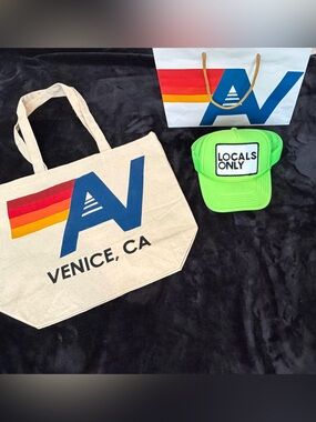 - - - NWT Aviator Nation Locals Only   Trucker Hat in Neon Green  + Tote bag